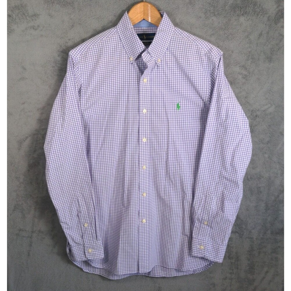 Ralph Lauren Button-Down Shirt Sz M Purple Gingham Classic Fit Stretch Spring